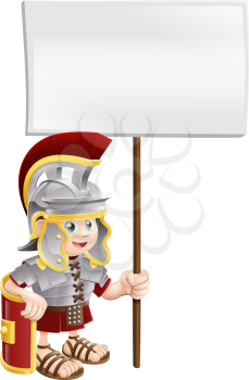 Illustration of a cute Roman soldier holding a sign board