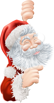 Illustration of happy Christmas Santa Claus peeping round and pointing