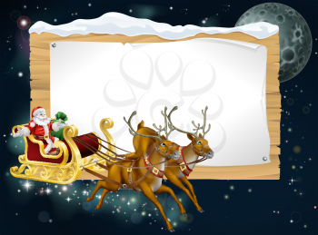 Santa Christmas sleigh background with Santa riding in his sleigh delivering Christmas gifts