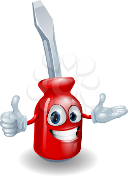 Cartoon illustration of a red screwdriver man smiling and doing a thumbs up gesture
