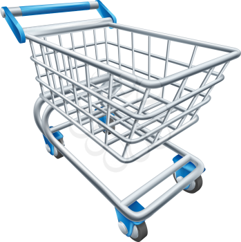 An illustration of a wire supermarket shopping cart trolley or basket