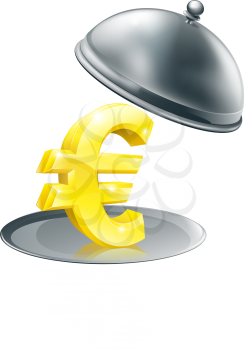A Euro sign on silver platter. Conceptual illustration for money making opportunity or perhaps to do with expensive dinning