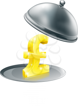 A Pound sign on silver platter. Conceptual illustration for money making opportunity or perhaps to do with expensive dinning