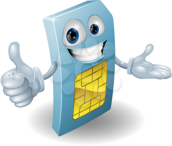 A cartoon mobile phone sim card man smiling