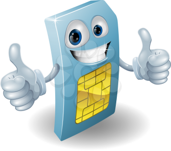 Illustration of a happy phone sim card person doing a thumbs up