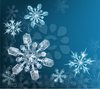 Lovely blue snowflake Christmas background with translucent snowflakes