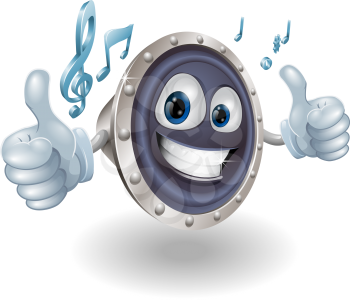 Illustration of a cool music audio speaker character doing a double thumbs up
