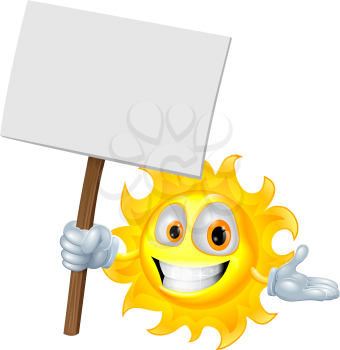 Illustration of a sun character holding a sign board