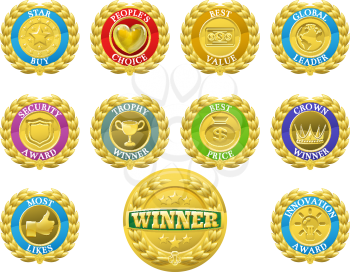 Golden winners medals like those used for product or consumer reviews or tests or for product descriptions
