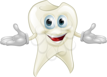Illustration of a cute happy tooth mascot dental cartoon character 