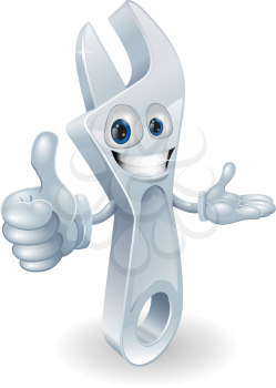 Adjustable spanner cartoon character giving a thumbs up graphic