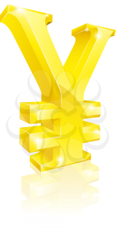 Illustration of a big shiny gold Yen currency sign