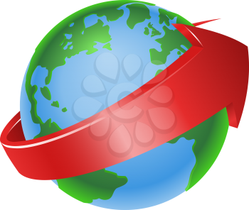 Illustration of a spinning globe with red arrow around it