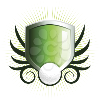 Royalty Free Clipart Image of a Glossy Shield With a Golf Ball