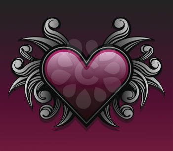 Royalty Free Clipart Image of a Gothic Heart Emblem With Wings