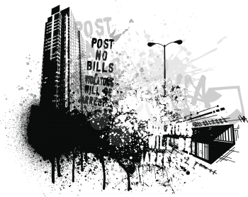 Royalty Free Clipart Image of a Grunge Building Design