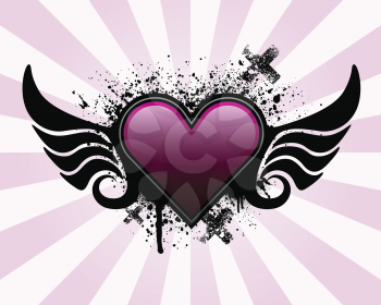 Royalty Free Clipart Image of a Grunge Heart With Wings