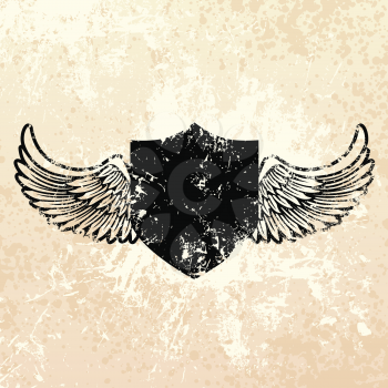 Royalty Free Clipart Image of a Grunge Shield With Wings
