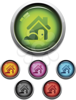 Royalty Free Clipart Image of Glossy Buttons With a House
