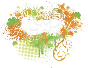 Royalty Free Clipart Image of a Grunge Paint Spatter With Shamrocks