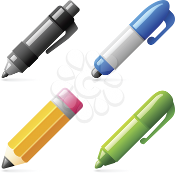 Royalty Free Clipart Image of Four Glossy Pens