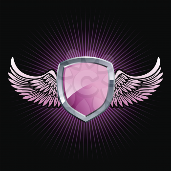 Royalty Free Clipart Image of a Pink Shield With Wings