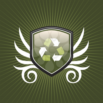 Royalty Free Clipart Image of a Green Recycling Shield