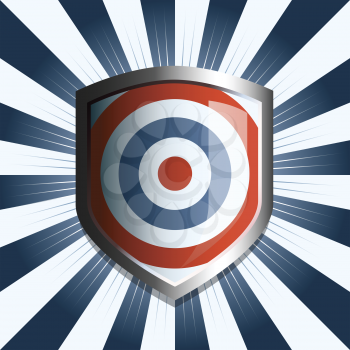 Royalty Free Clipart Image of a Striped Background With a Shield