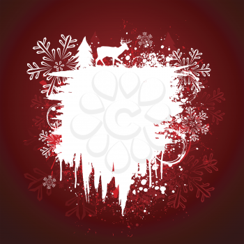Royalty Free Clipart Image of a Grunge Background With a Reindeer and Trees
