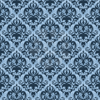 Royalty Free Clipart Image of a Victorian Wallpaper in Blue and Black