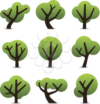 Royalty Free Clipart Image of Nine Tree Icons