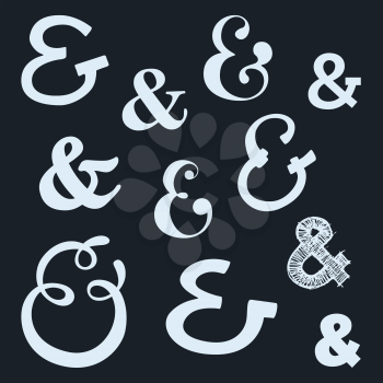 Set of custom ampersands shape designs and sketches