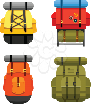 Set of camping and military backpack graphics and icons