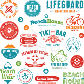 Set of beach and ocean style badges and emblems