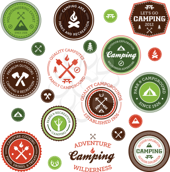 Set of retro camping and outdoor adventure badges and labels