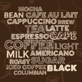 Hand drawn text lettering of coffee and cafe terms