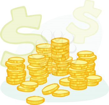 Illustration of stacked coins and a dollar symbol