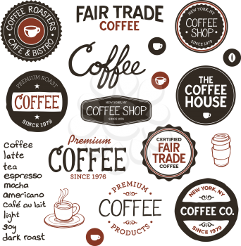 Set of retro and drawn coffee badges and elements