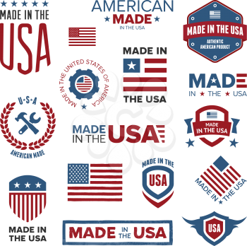 Set of various Made in the USA graphics and labels