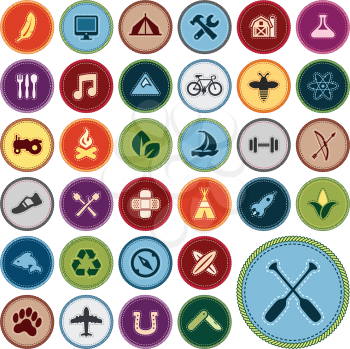 Set of merit achievement badges for outdoor activities