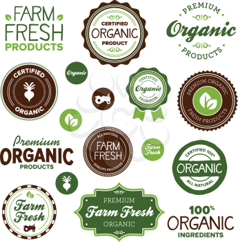 Set of organic and farm fresh food badges and labels
