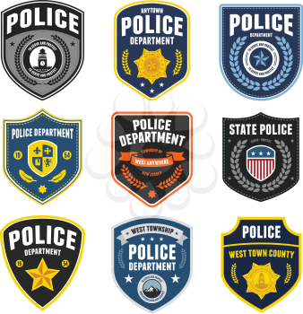 Set of police law enforcement badges and patches