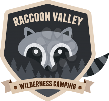 Outdoors emblem badge with raccoon character design