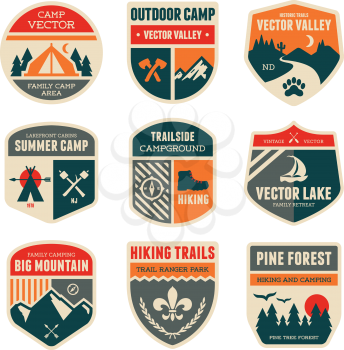 Set of vintage outdoor camp badges and emblems