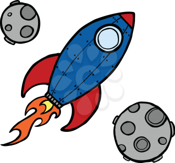 Rocket ship and moon cartoon illustration vector