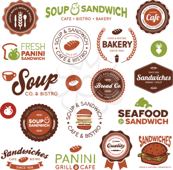 Set of vintage and modern sandwich shop and bistro cafe labels