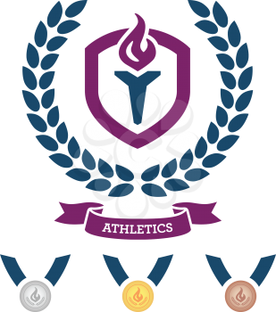 Athletics emblem and medals for competitive events