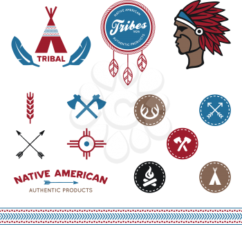 Set of native American tribal inspired designs and icons