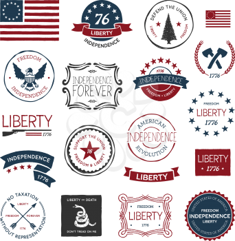 Vintage American revolutionary war badges, labels and designs