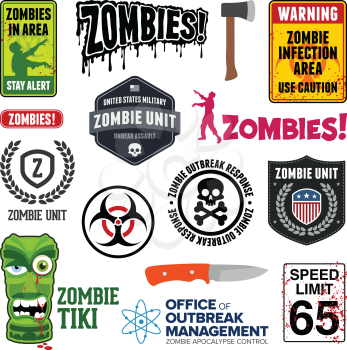 Set of zombie signs, graphics, and related symbols